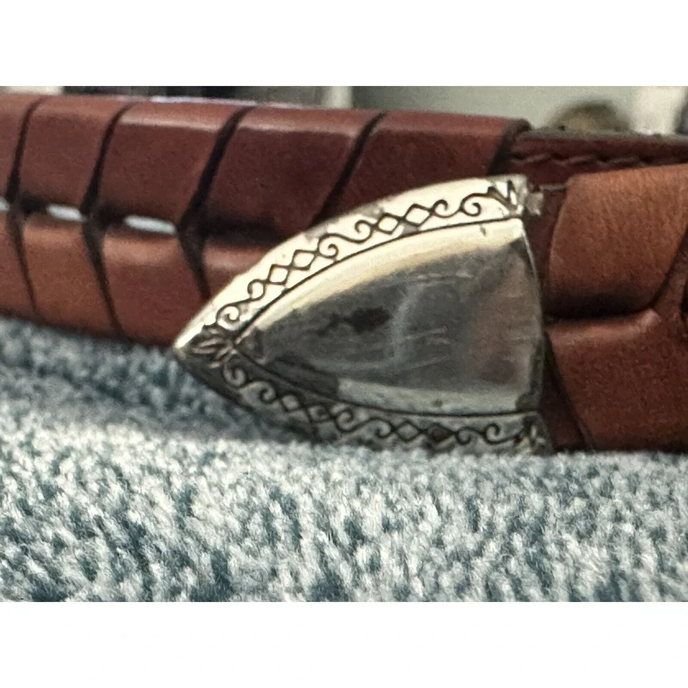 Brighton Belt Braided Brown Leather 5‎ Medallions Plus Buckle Western S VTG